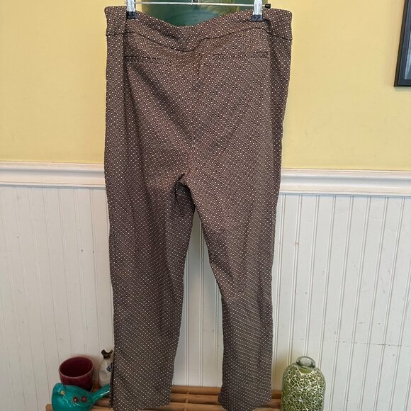 Chicos Brown Diamond-Pattern Stretch Pull-On Pants With Button Detail - Picture 2 of 9